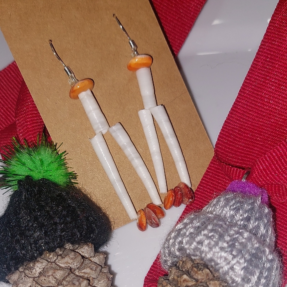 Orange Spiny Oyster And White Detiliam and Orange Dangle Earrings. Handmade
